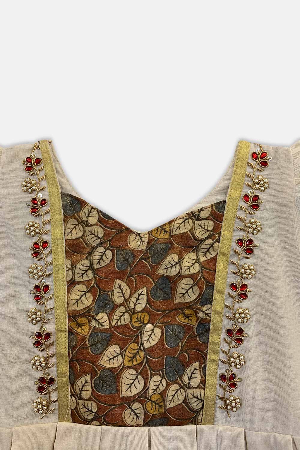 Chittythalli Girls’ Asymmetric Neck Pavadai Set – Brocade Skirt & Cotton Top - Off White - FR42