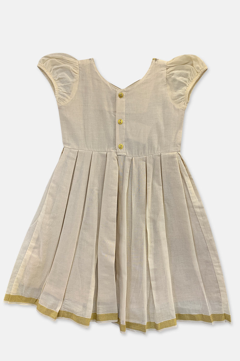 Chittythalli Girls’ Asymmetric Neck Pavadai Set – Brocade Skirt & Cotton Top - Off White - FR42