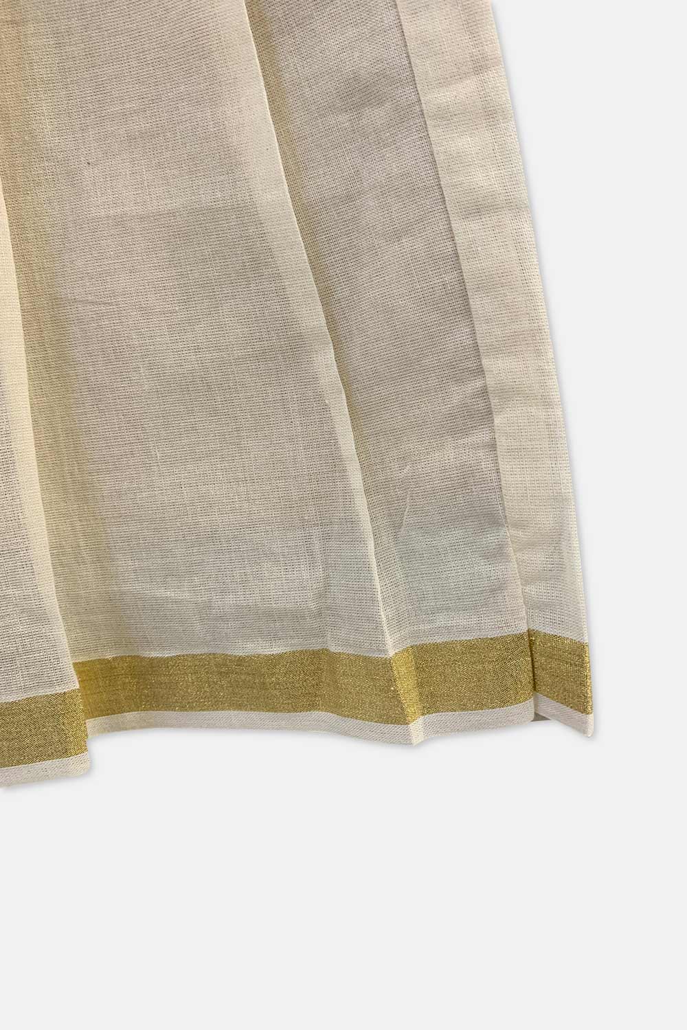 Chittythalli Girls’ Asymmetric Neck Pavadai Set – Brocade Skirt & Cotton Top - Off White - FR42