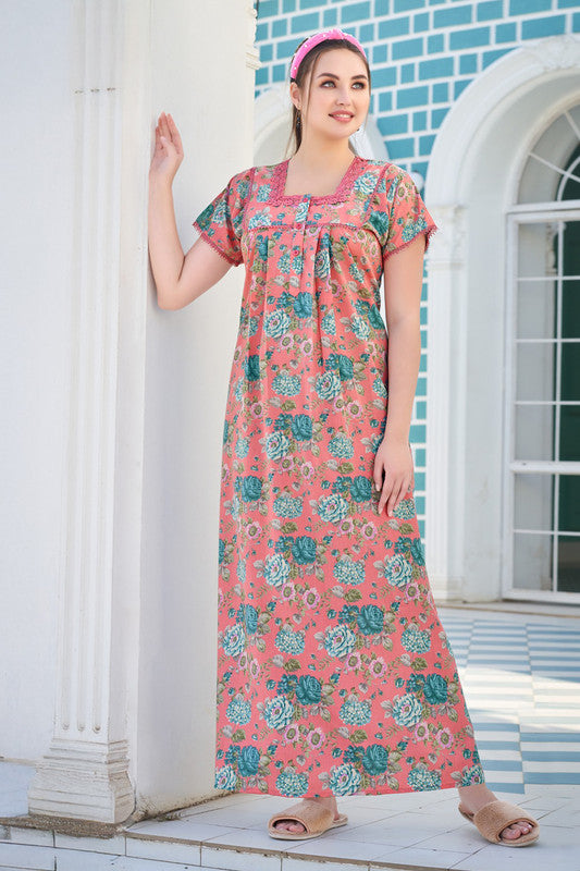 Women's Nighty | Soft Blended Fabric Comfortable Nightwear & Stylish Sleepwear - Peach - 2063