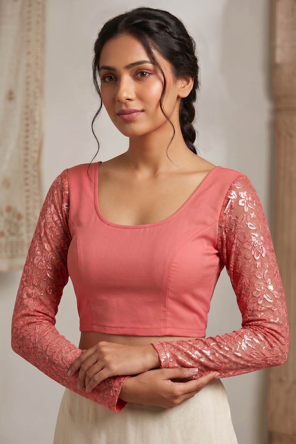 Women's Lace Sleeve Princess Cut Readymade Saree Blouse – Elegant Party Wear Ethnic Blouse for Women - 2193
