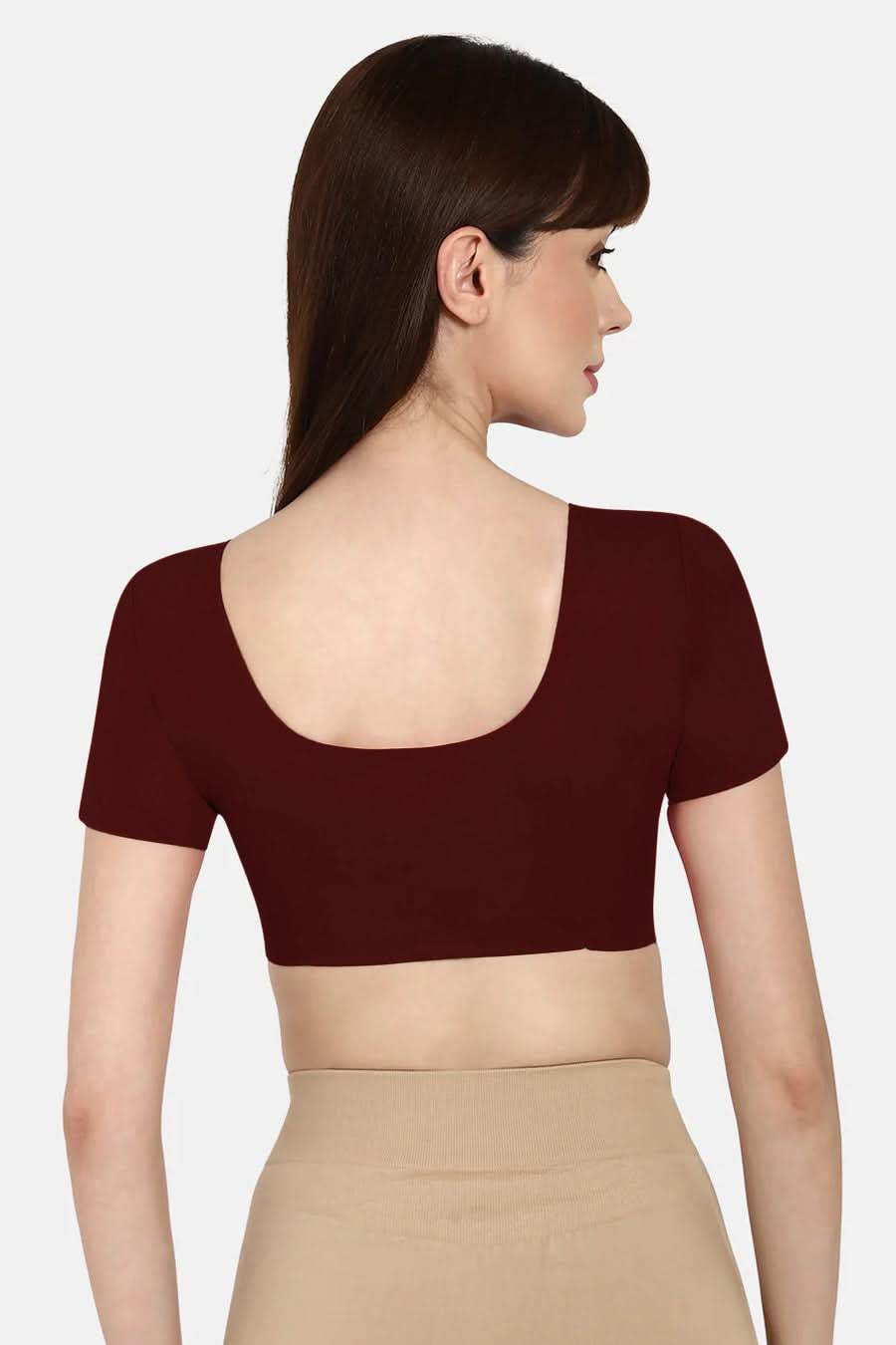 Naidu Hall Round neck Silk Cotton short sleeve blouse - Brown - Naidu Hall Family Store