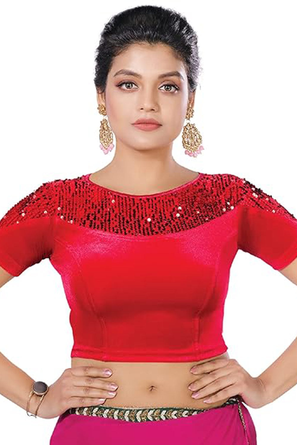 Women's Sequin Embellished Stretchable Princess Cut Readymade Saree Blouse – Party Wear Designer Ethnic Blouse - 2344