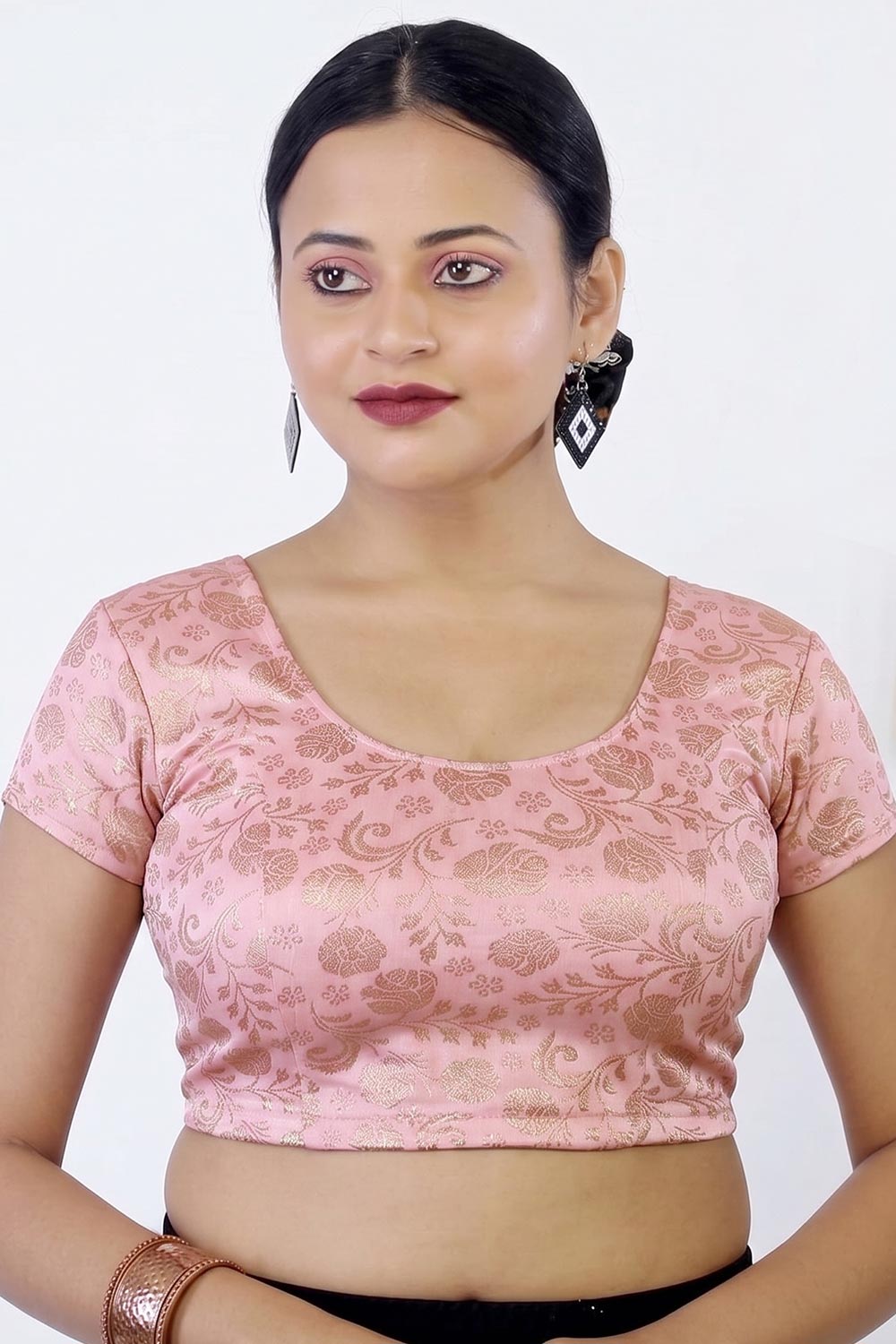 Women's Readymade Stretchable Princess Cut Saree Blouse – Printed Round Neck Ethnic Blouse - 2358