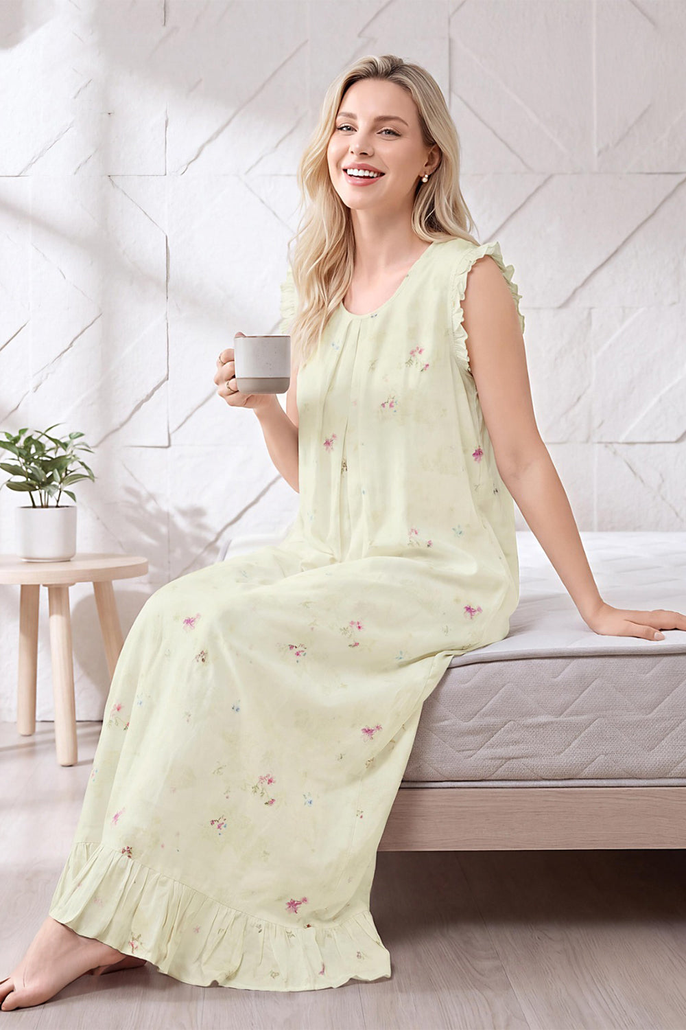 Women’s Rayon Printed A-Line Nighty | Sleeveless Round Neck Full Length Night Dress | Regular Fit | 1101-2766