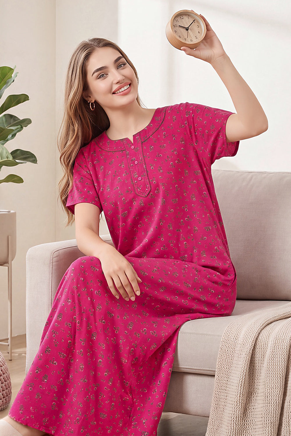 Women’s Cotton Nighty | Relaxed Fit Short Sleeve Night Dress for Women | Comfortable Everyday Nightwear | 1095-2788