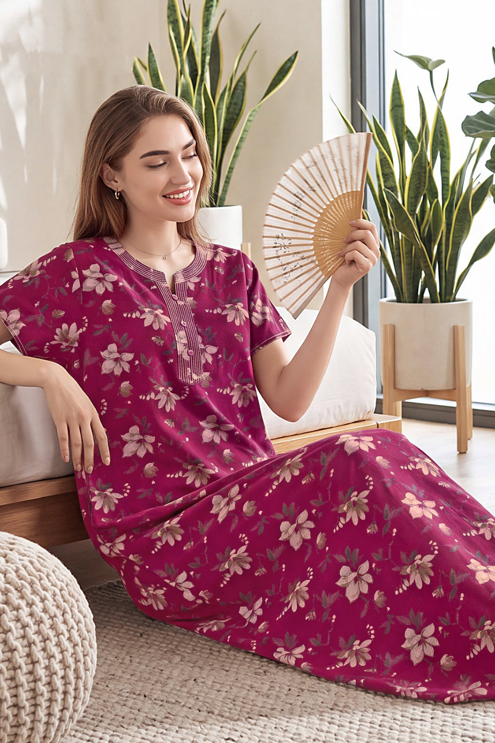 Women’s Cotton Nighty | Relaxed Fit Short Sleeve Night Dress for Women | Comfortable Everyday Nightwear |1095-2796