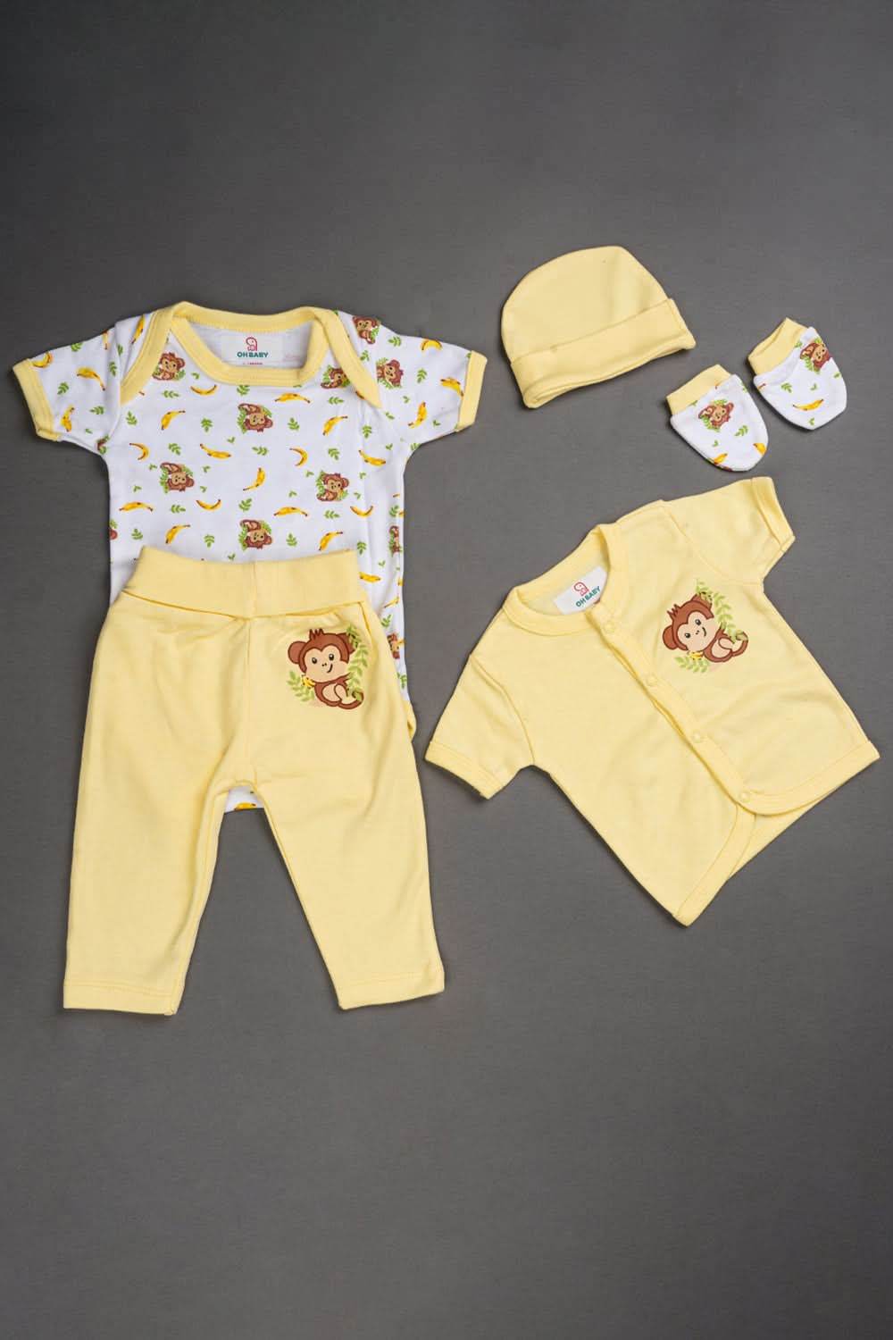 Oh Baby Cotton Interlock Knit Animal Print Infant Gift Set - Yellow - S203 - Naidu Hall Family Store