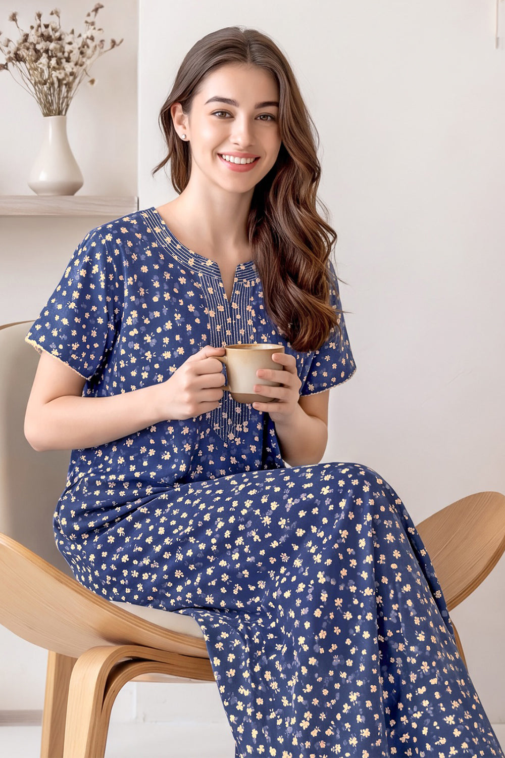 Women’s Cotton Nighty | Relaxed Fit Short Sleeve Night Dress for Women | Comfortable Everyday Nightwear |7017-2800