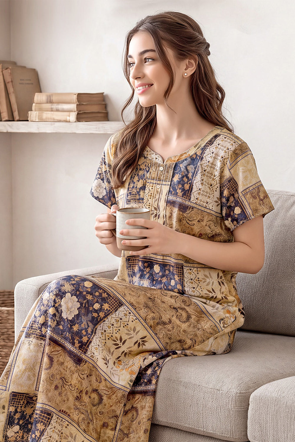 Women’s Cotton Nighty | Relaxed Fit Short Sleeve Night Dress for Women | Comfortable Everyday Nightwear | 1-2810