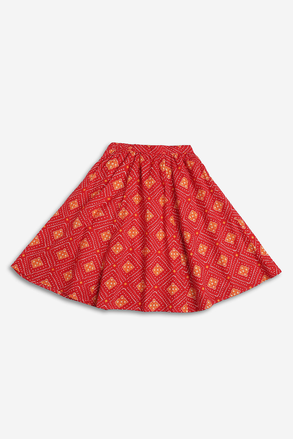 Chittythali Girls Cotton Bandhani Pavadai Set | Layered Peplum Top & Kali Skirt | Traditional Ethnic Pattu Pavadai Style Dress for Girls - PS26
