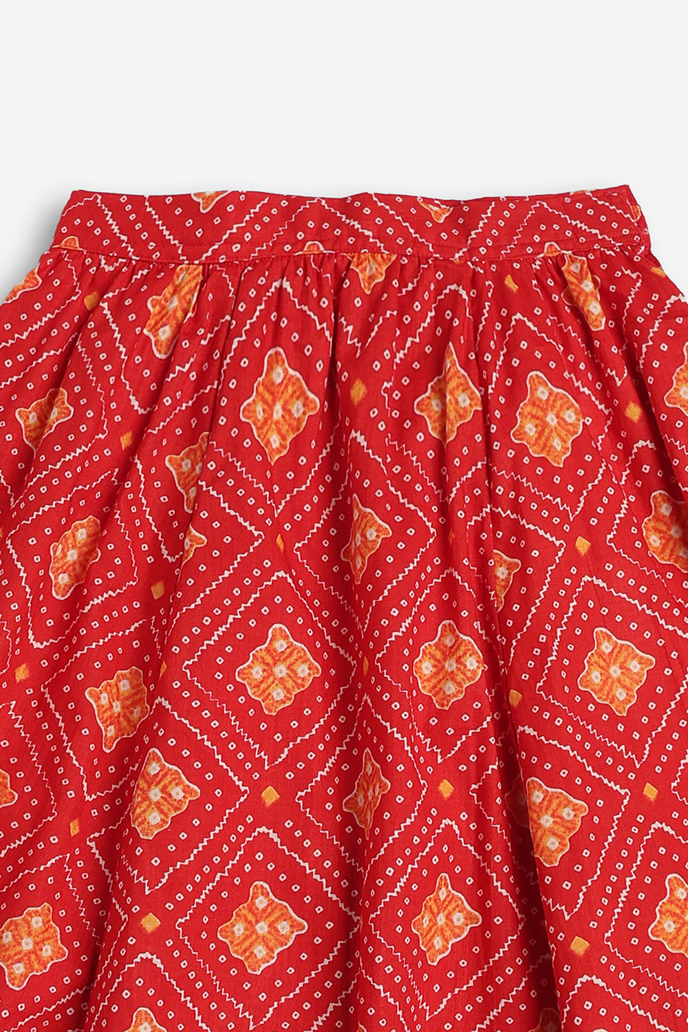 Chittythali Girls Cotton Bandhani Pavadai Set | Layered Peplum Top & Kali Skirt | Traditional Ethnic Pattu Pavadai Style Dress for Girls - PS26