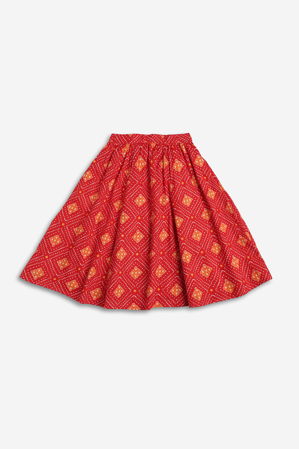 Chittythali Girls Cotton Bandhani Pavadai Set | Layered Peplum Top & Kali Skirt | Traditional Ethnic Pattu Pavadai Style Dress for Girls - PS26