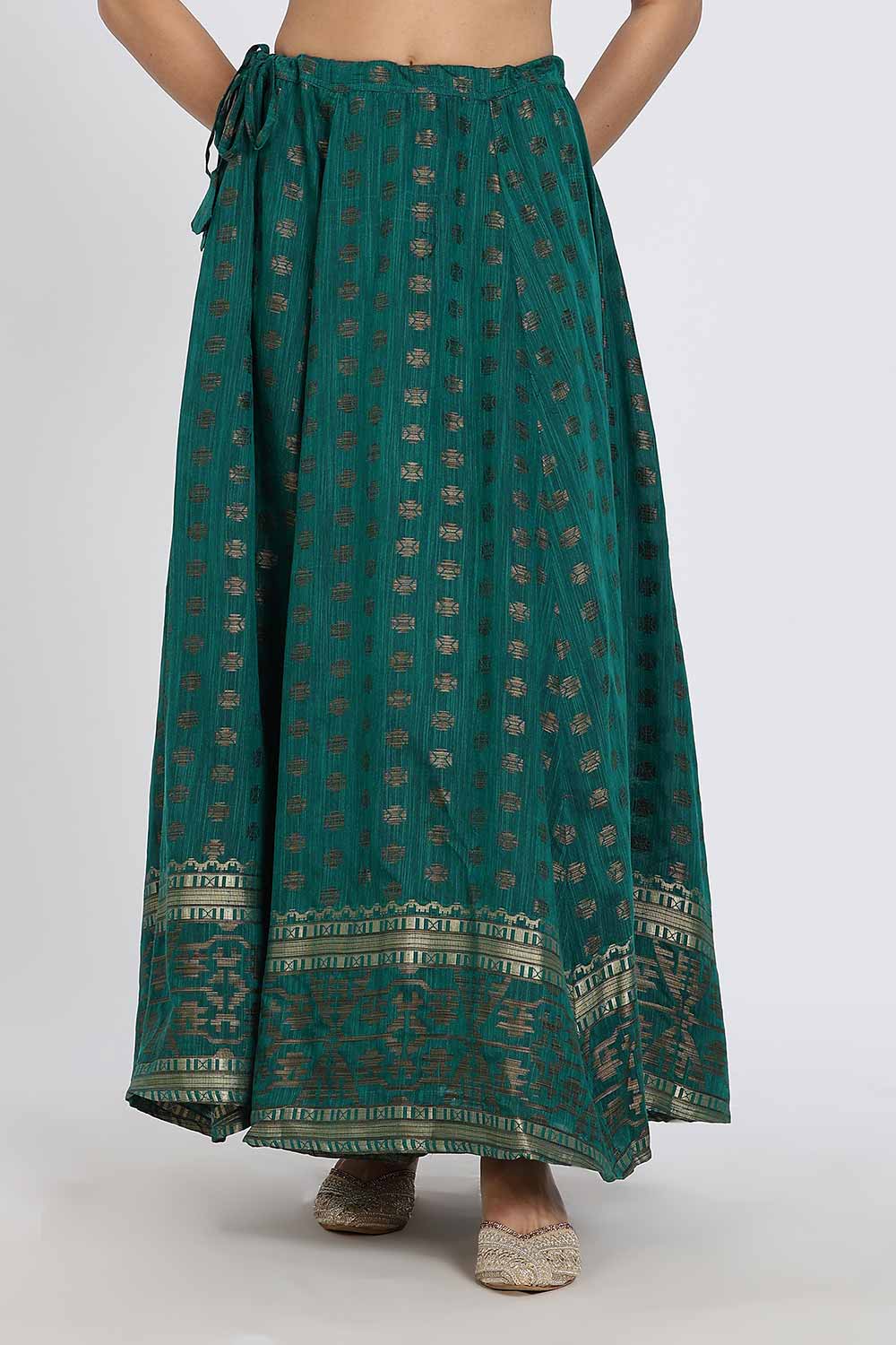Mythri Women’s Ethnic Skirt | Full-Length Kali Skirt with Waistband & Side Zipper - Teal Green - SK06