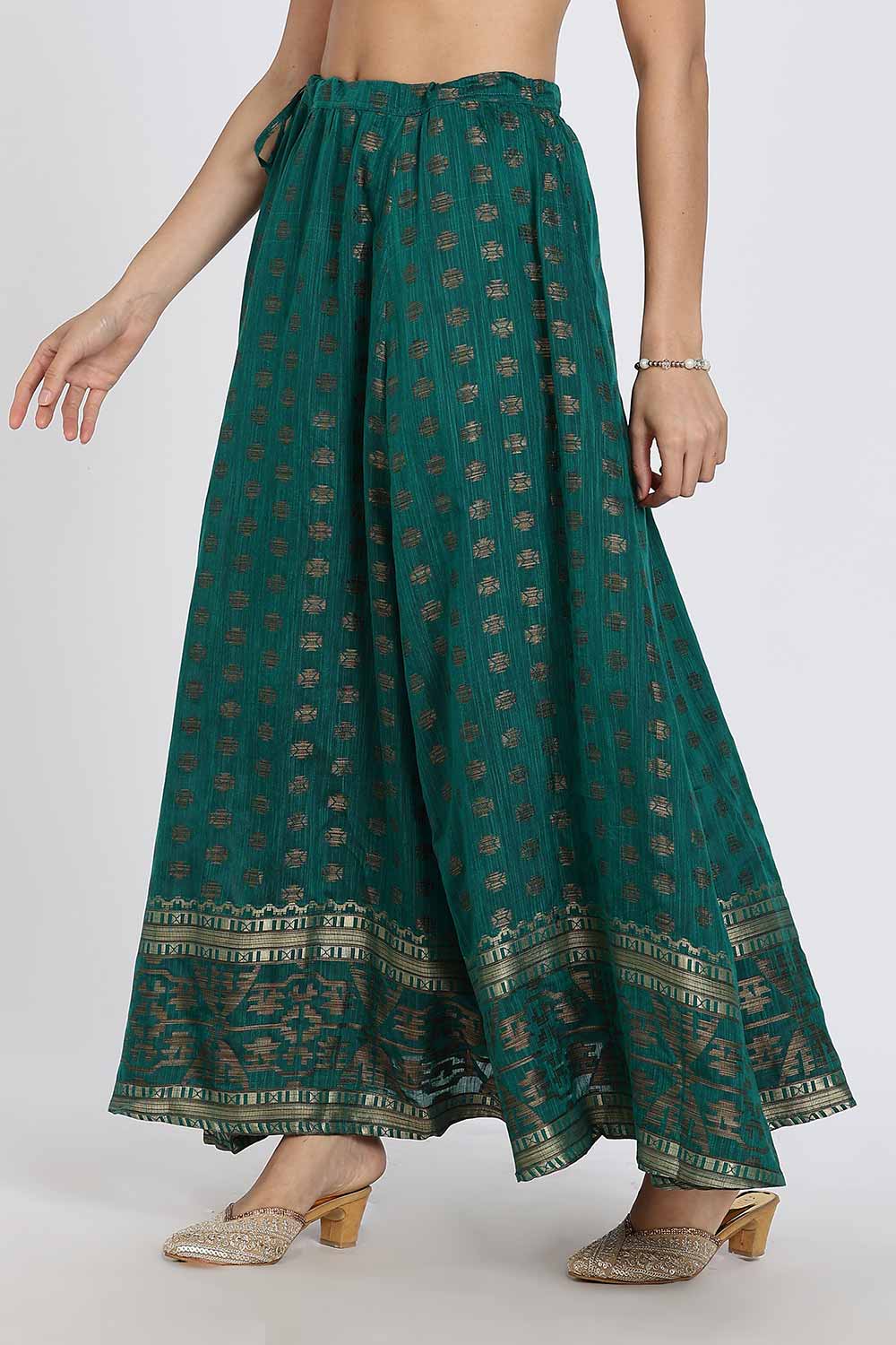 Mythri Women’s Ethnic Skirt | Full-Length Kali Skirt with Waistband & Side Zipper - Teal Green - SK06