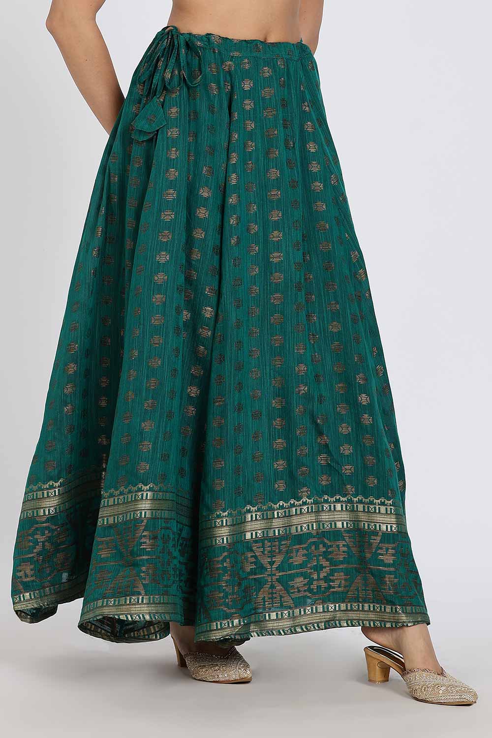 Mythri Women’s Ethnic Skirt | Full-Length Kali Skirt with Waistband & Side Zipper - Teal Green - SK06