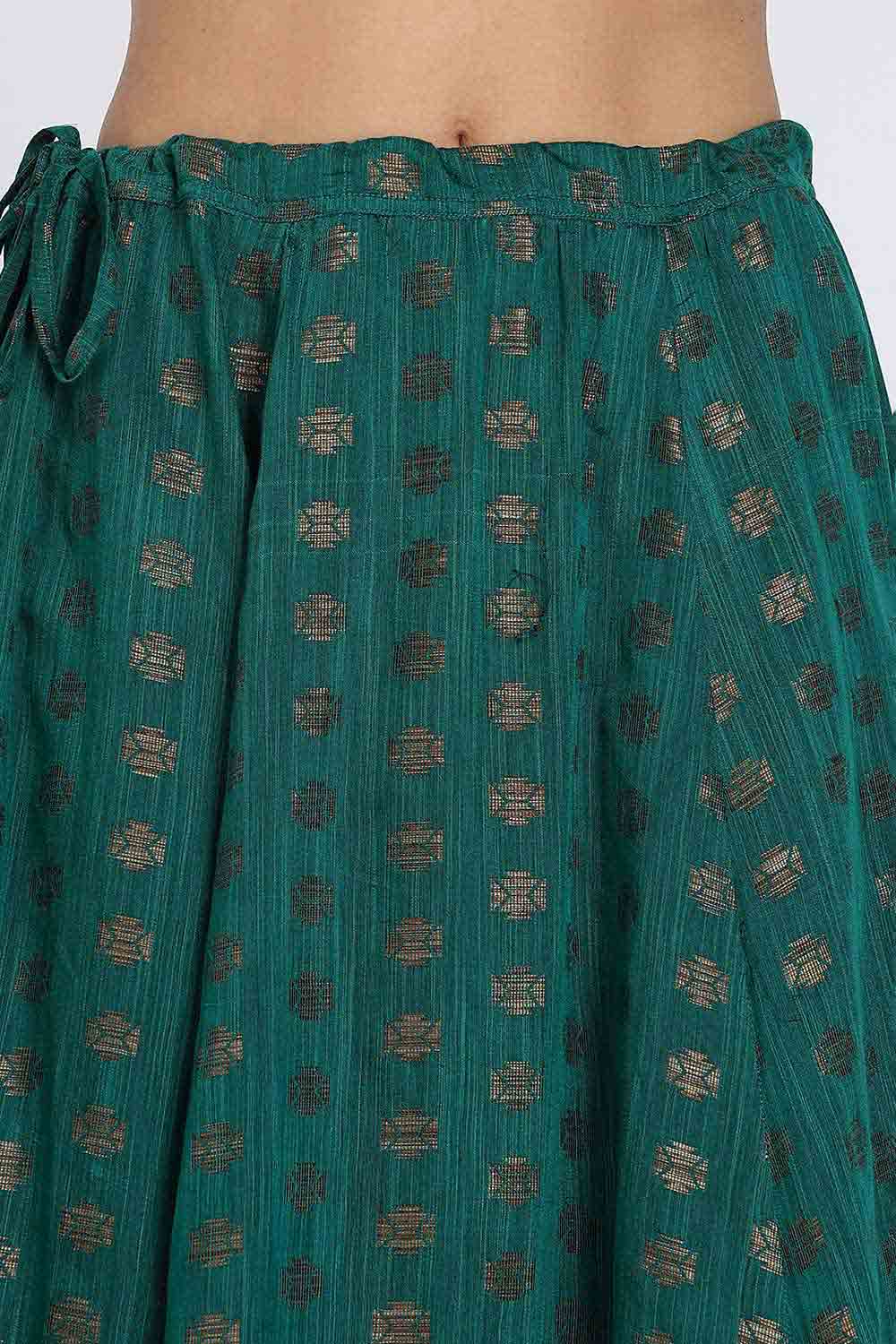 Mythri Women’s Ethnic Skirt | Full-Length Kali Skirt with Waistband & Side Zipper - Teal Green - SK06