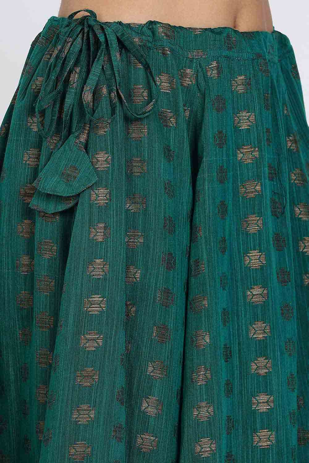 Mythri Women’s Ethnic Skirt | Full-Length Kali Skirt with Waistband & Side Zipper - Teal Green - SK06