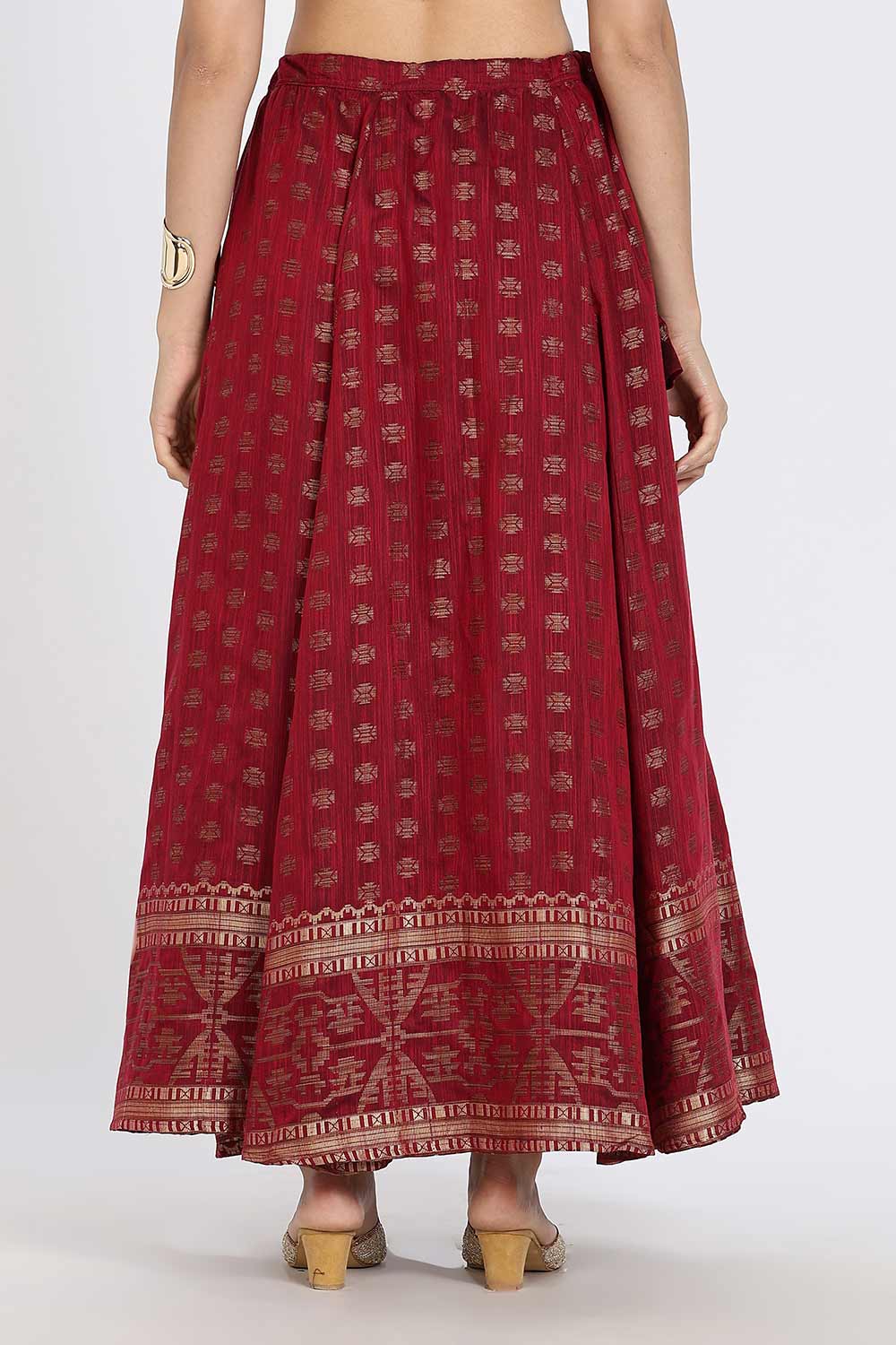 Mythri Women’s Ethnic Skirt | Full-Length Kali Skirt with Waistband & Side Zipper - Red - SK06