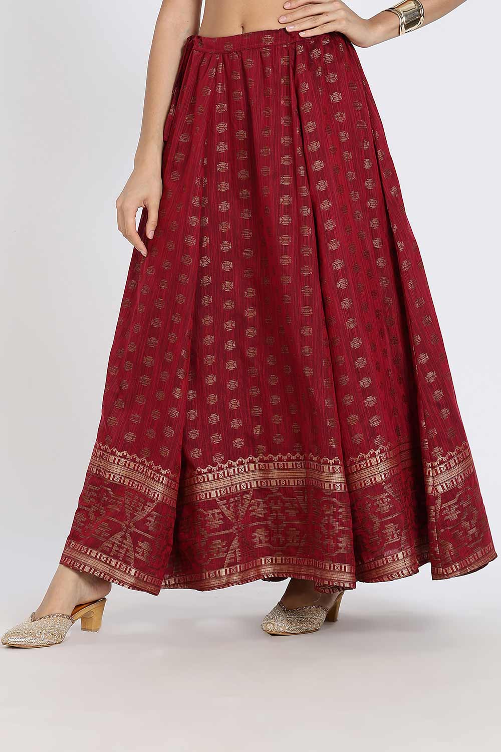 Mythri Women’s Ethnic Skirt | Full-Length Kali Skirt with Waistband & Side Zipper - Red - SK06