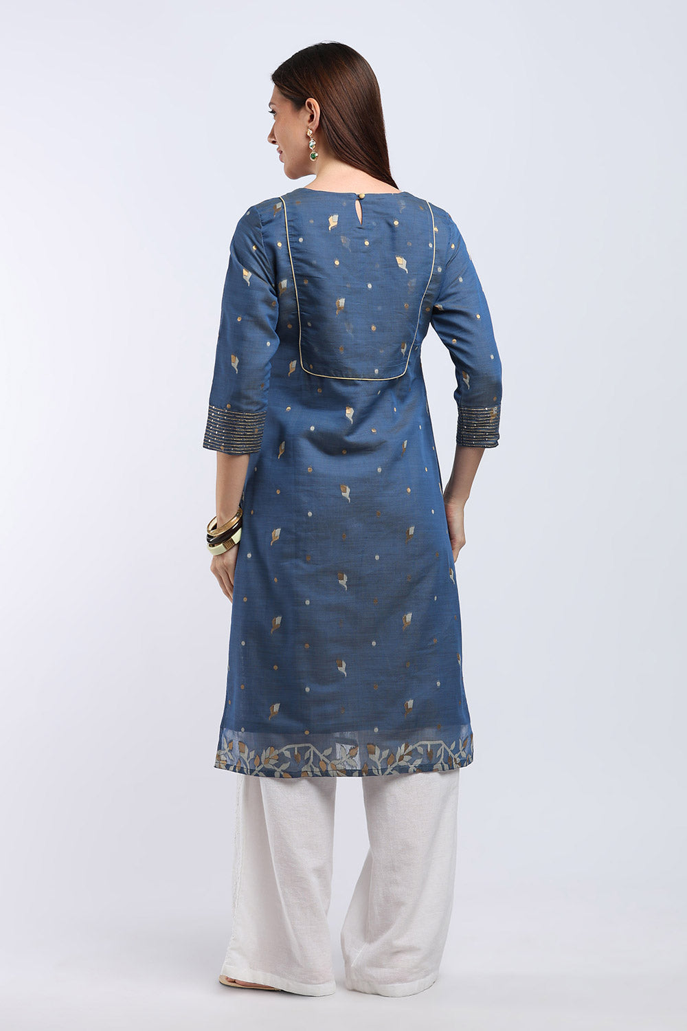 Mythri Women's Cotton Chanderi Printed Kurti | Straight Fit Ethnic Kurti with Zari Embroidery | Festive & Occasion Wear Kurta for Women - K141