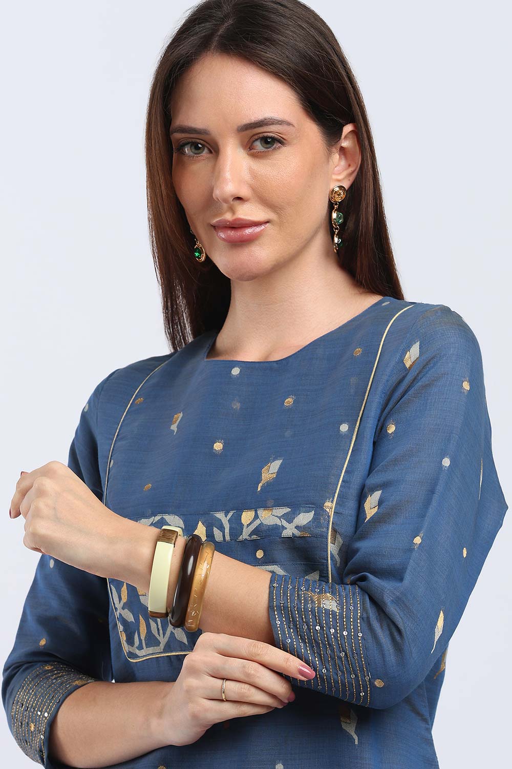Mythri Women's Cotton Chanderi Printed Kurti | Straight Fit Ethnic Kurti with Zari Embroidery | Festive & Occasion Wear Kurta for Women - K141