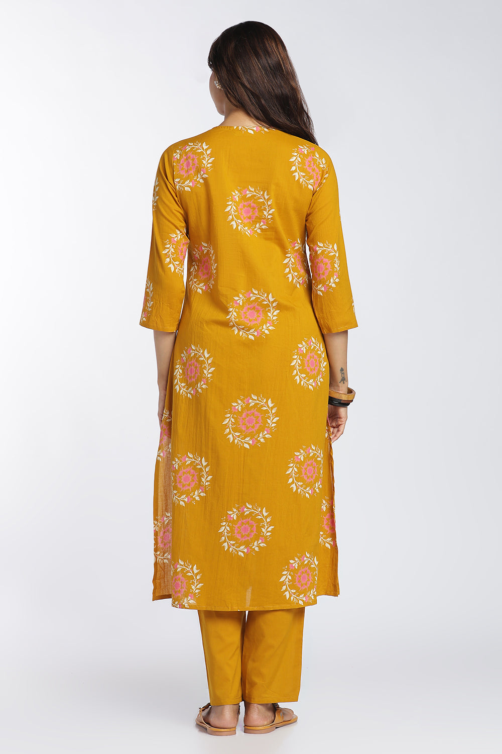 Mythri Women’s Printed Cotton Co-ord Set | 3/4 Sleeve Kurti and Pant Set for Women | Regular Fit Everyday Ethnic Wear - 1399