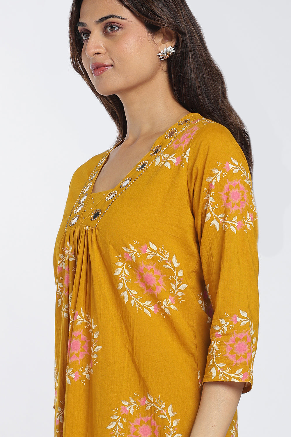 Mythri Women’s Printed Cotton Co-ord Set | 3/4 Sleeve Kurti and Pant Set for Women | Regular Fit Everyday Ethnic Wear - 1399