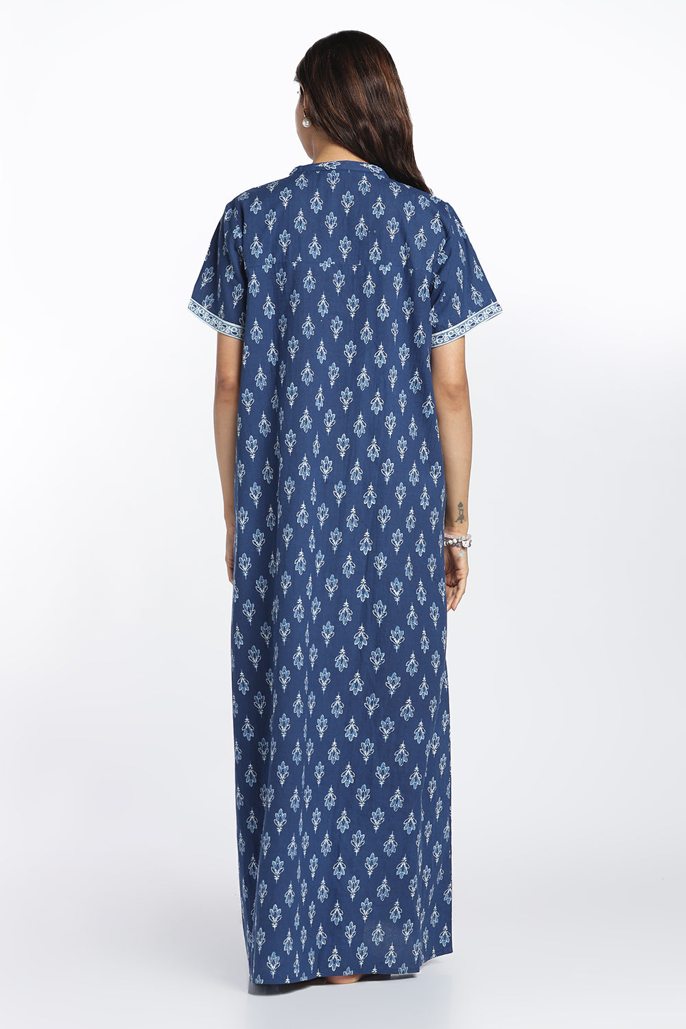 Naidu Hall Women’s Printed Cotton Nighty | Full-Length Ethnic Print V-Neck Night Dress with Contrast Yoke | Daily Wear, Sleepwear & Loungewear
- NB54