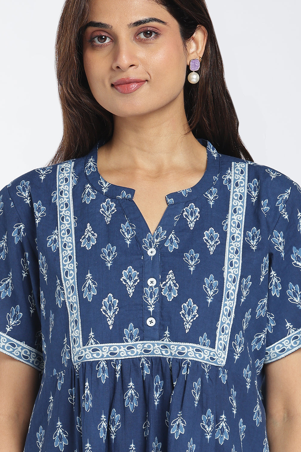 Naidu Hall Women’s Printed Cotton Nighty | Full-Length Ethnic Print V-Neck Night Dress with Contrast Yoke | Daily Wear, Sleepwear & Loungewear
- NB54