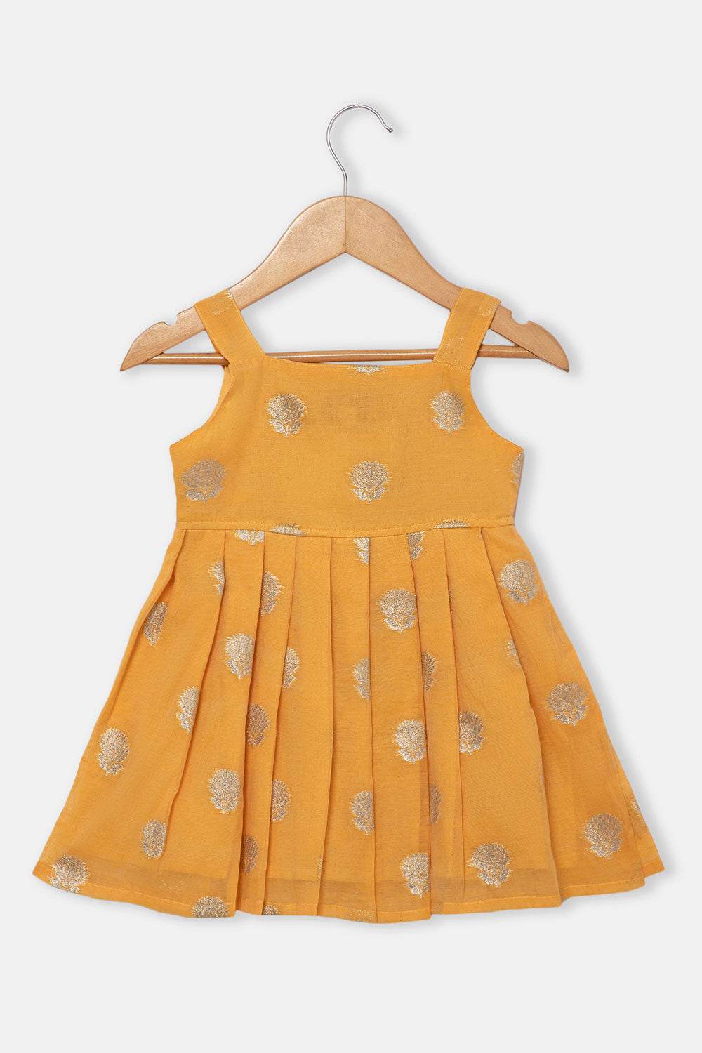 Chittythalli Girls Ethnic Frock Top with Pintuck Yoke and Pleated Skirt Traditional Indian Festive Wear - Yellow - FR36 - Naidu Hall Family Store