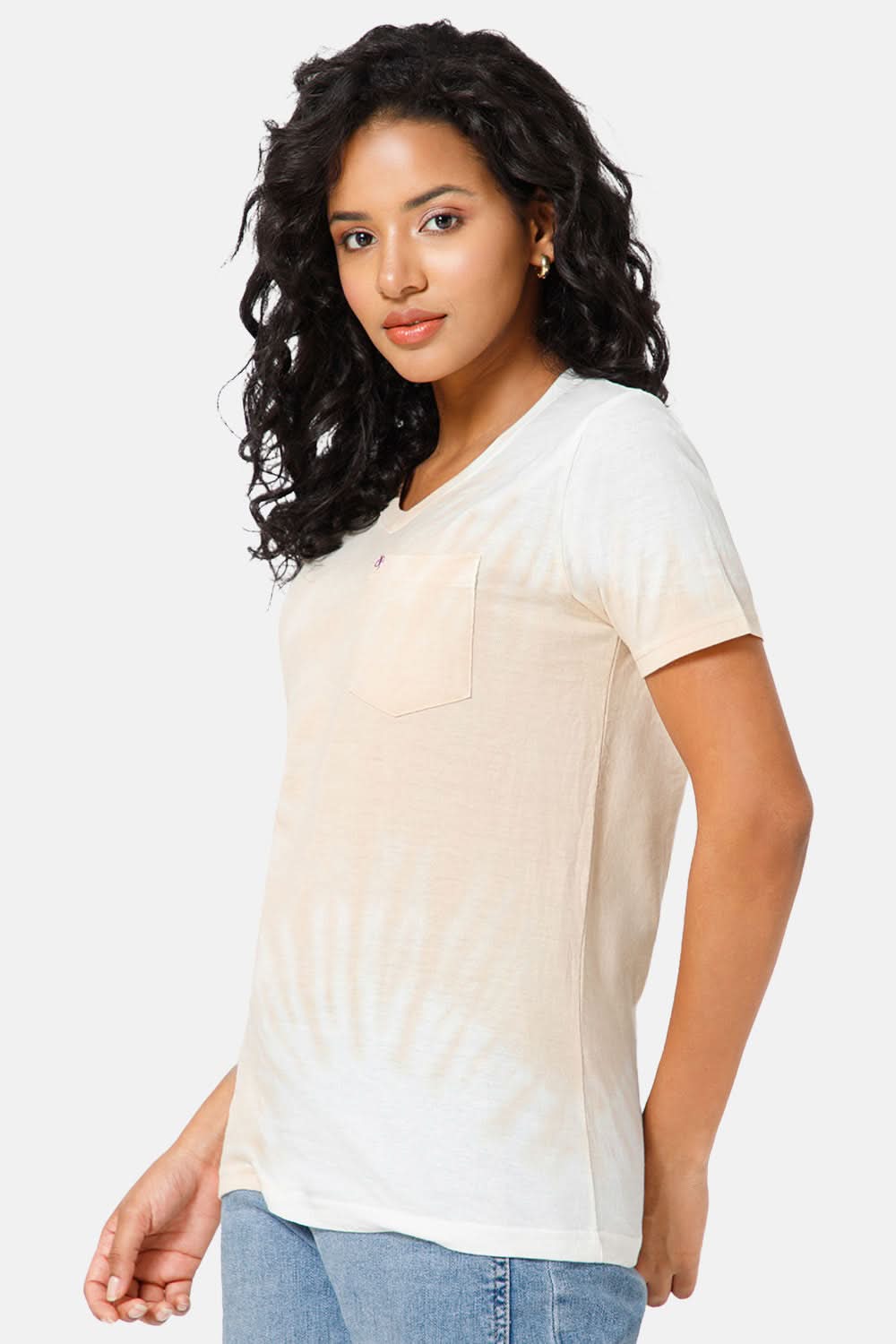Jusperf Women Half Sleeve V-Neck T-shirt - Light Brown - SD13