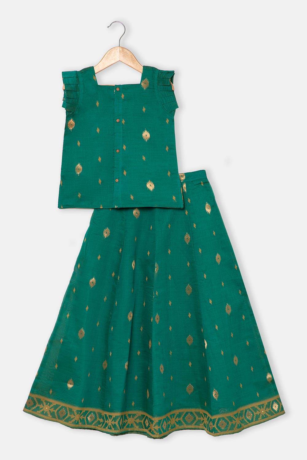Chittythalli Traditional Girls Pavadai Set Three-Pointed Neck Blouse with Flared Skirt - Green - PS87 - Naidu Hall Family Store