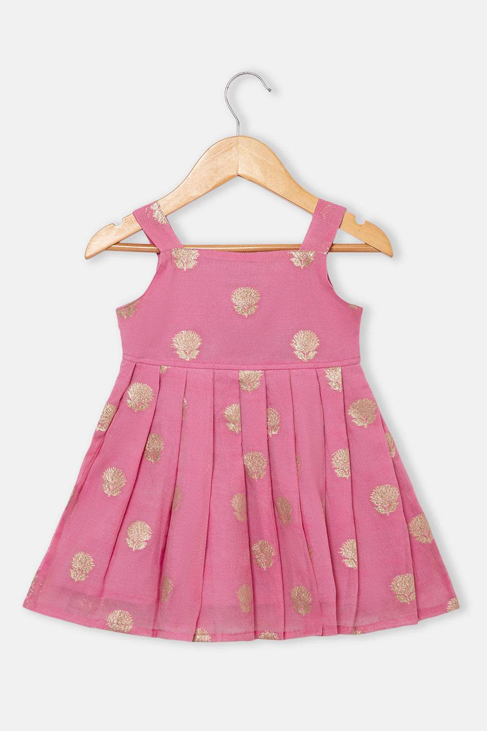 Chittythalli Girls Ethnic Frock Top with Pintuck Yoke and Pleated Skirt Traditional Indian Festive Wear - Pink - FR36 - Naidu Hall Family Store