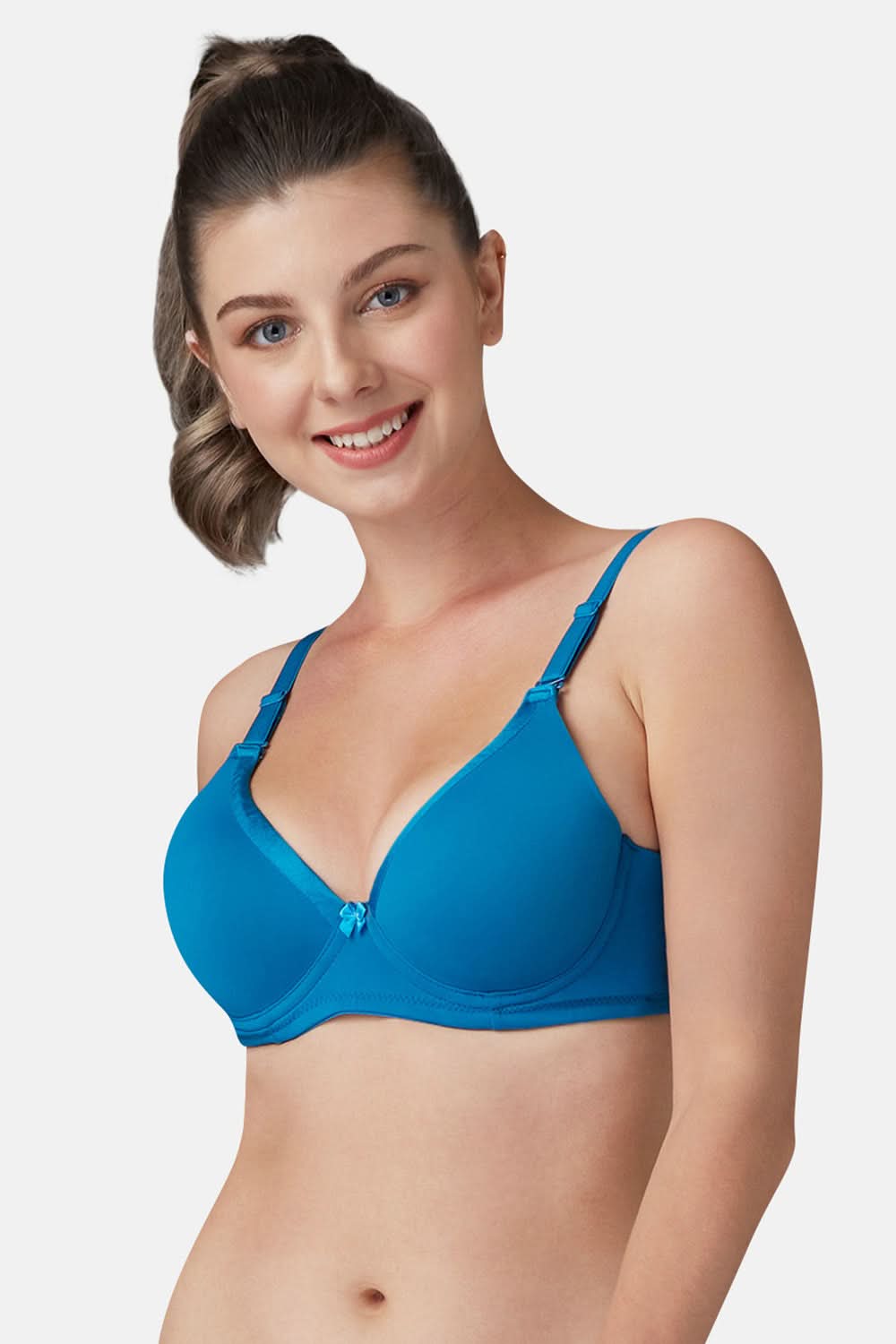 Intimacy Detachable Wired Padded Seamless Trendy Bra - Sky Blue - PU01