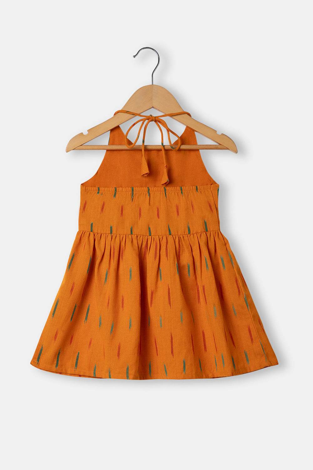 Chittythalli Cotton Handloom Ikat Halter Neck Girls Toddler Frock with Back Tie-Up - Yellow - FR27 - Naidu Hall Family Store