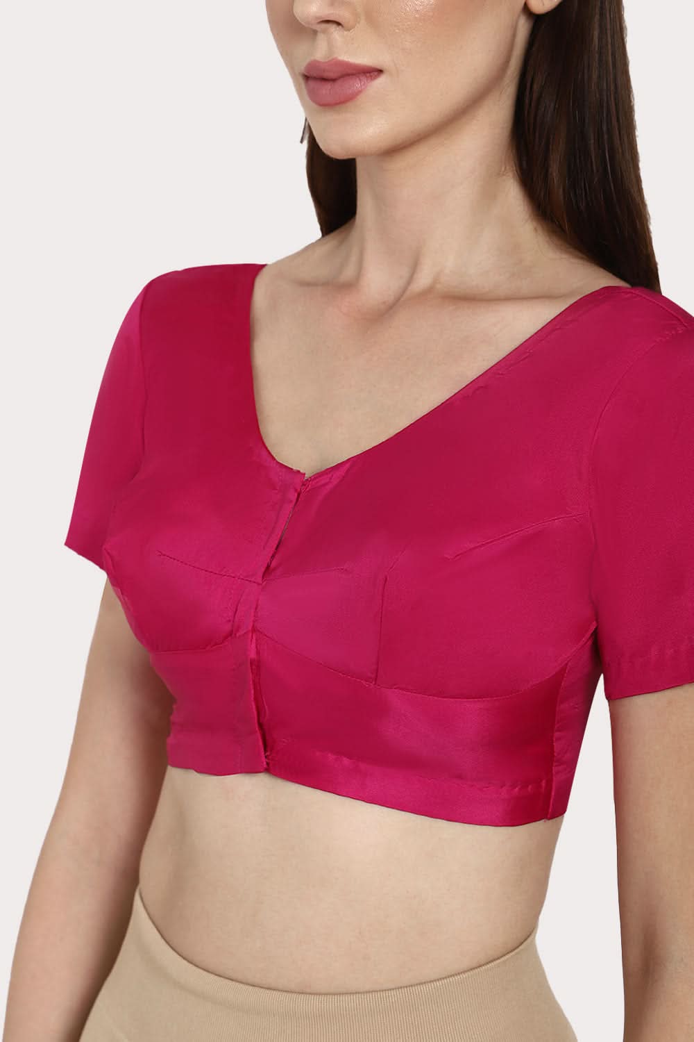 Naidu Hall Round neck Silk Cotton short sleeve blouse - Magenda
