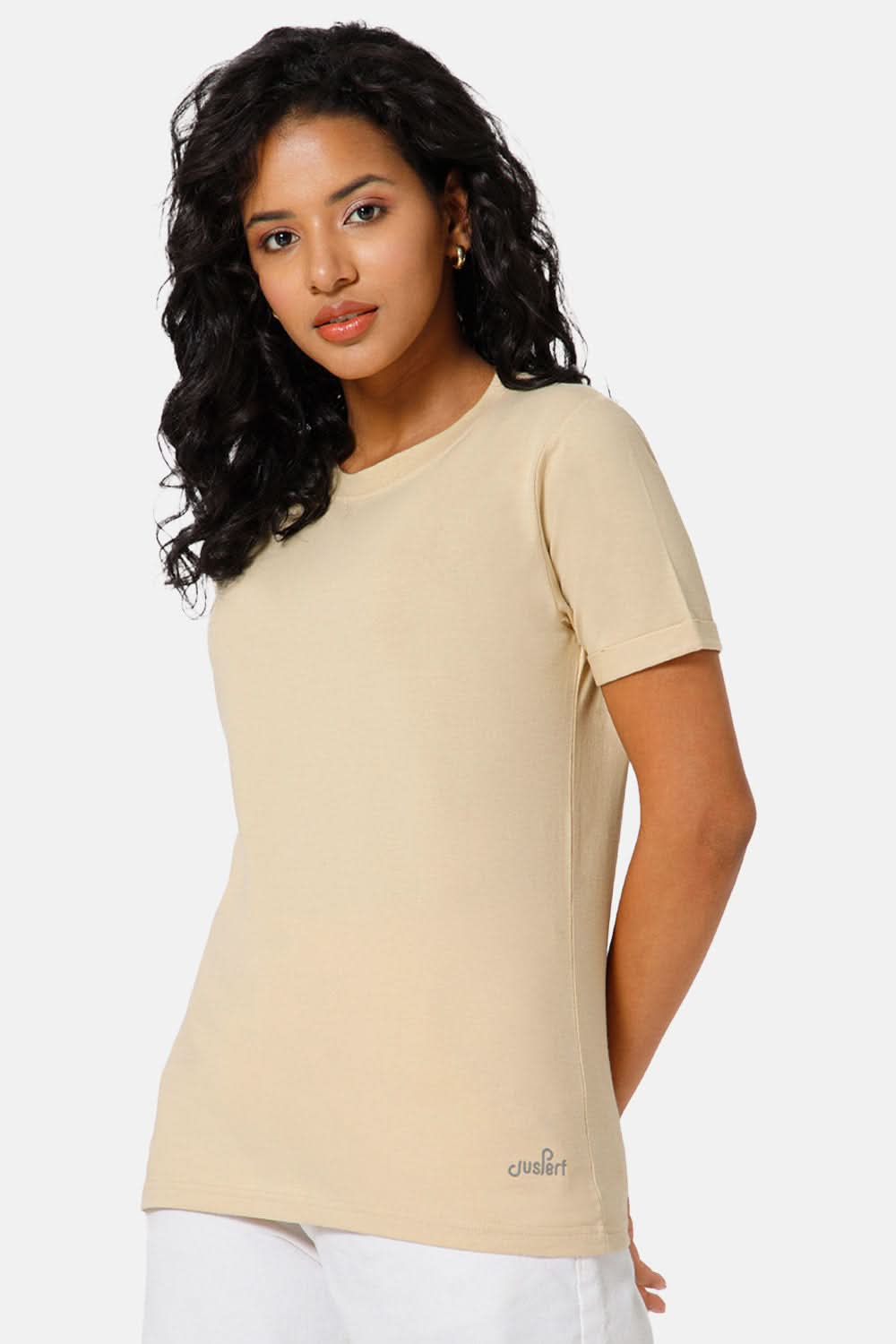 Jusperf Women Half Sleeve Crew Neck T-shirt - Light Brown - SD23