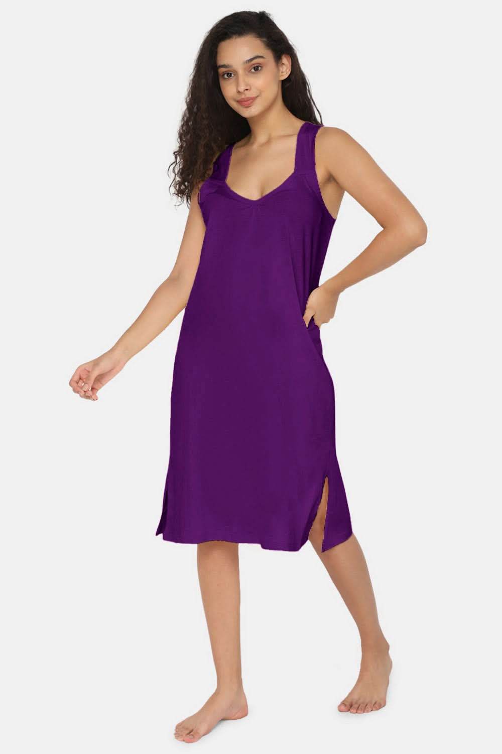 Intimacy Full Coverage Knee-Length Cotton Night Slip | Lightweight & Summer-Friendly Nightwear - Naidu Hall Family Store
