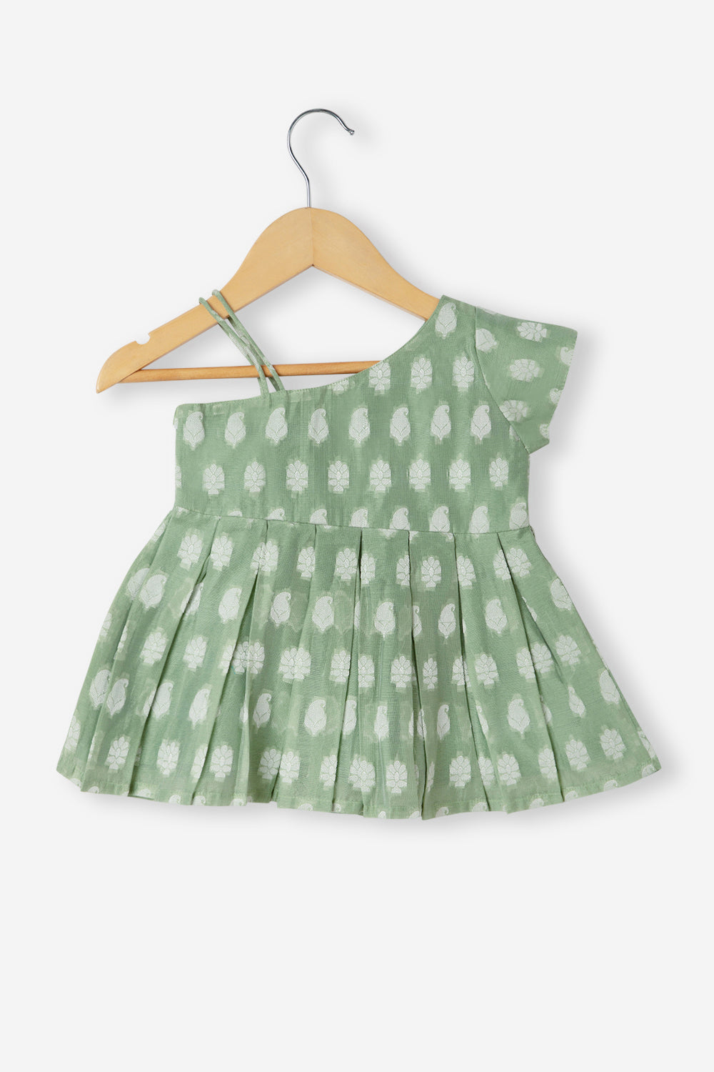 Chittythalli Girls Ethnic Frock With Knee-Length Box Pleat Frock With Knife Pleat Neck - Green - FR28