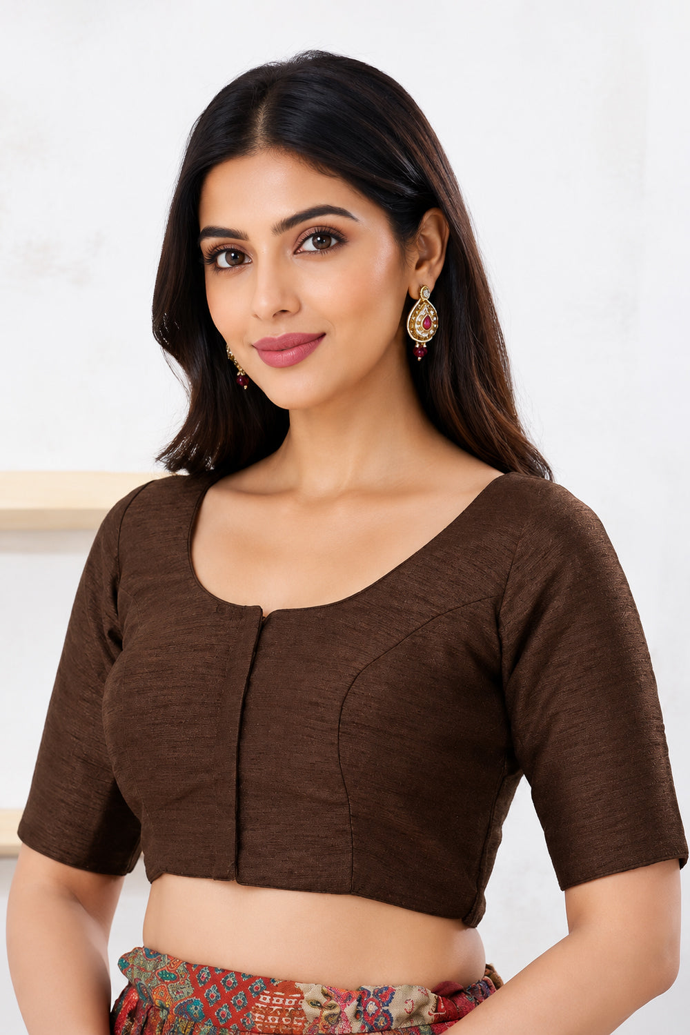 Women's Padded Art Silk Saree Blouse | Readymade Round Neck Elbow Sleeve Blouse for Women | Designer Ethnic Blouse for Sarees - R124
