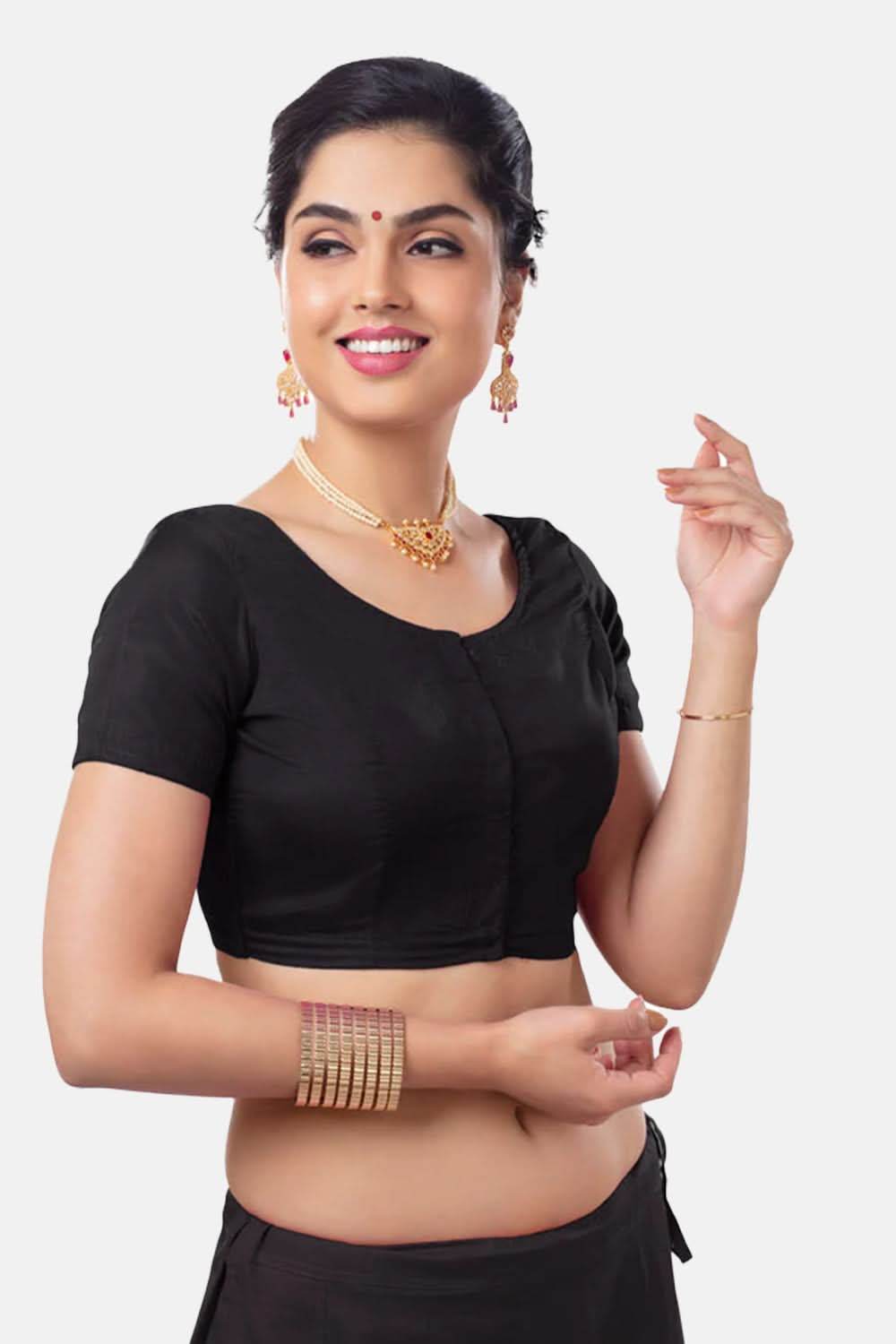 Naidu Hall Princess Cut Short Sleeve Front Open Silk Cotton Blouse - Naidu Hall Family Store