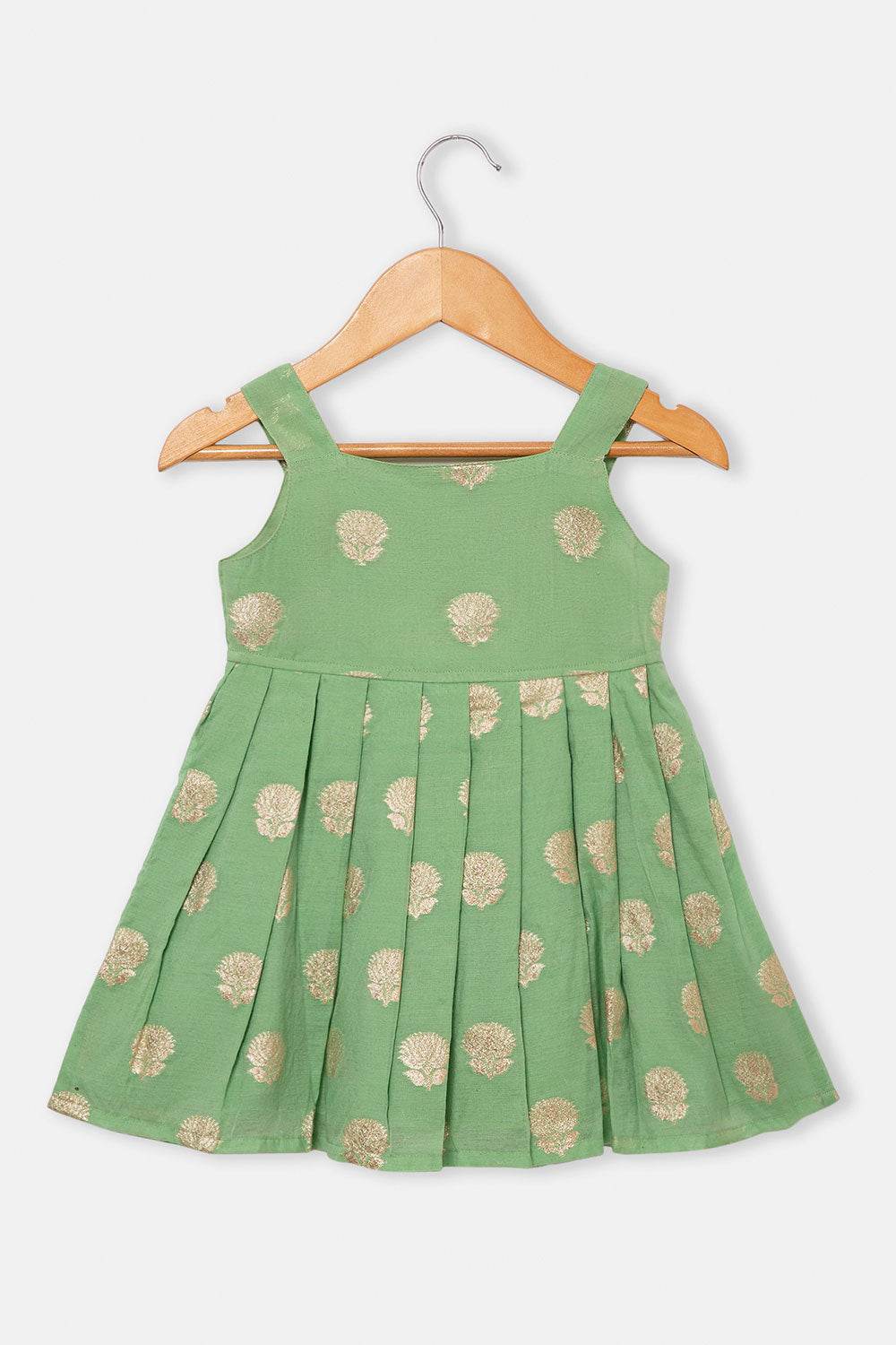 Chittythalli Girls Ethnic Frock Top with Pintuck Yoke and Pleated Skirt Traditional Indian Festive Wear - Green - FR36 - Naidu Hall Family Store