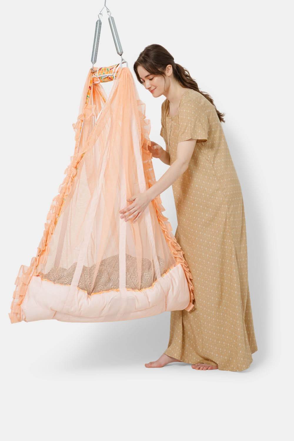 Oh Baby Printed Thuli Mosquito Net Cotton Bed - Orange - Naidu Hall Family Store