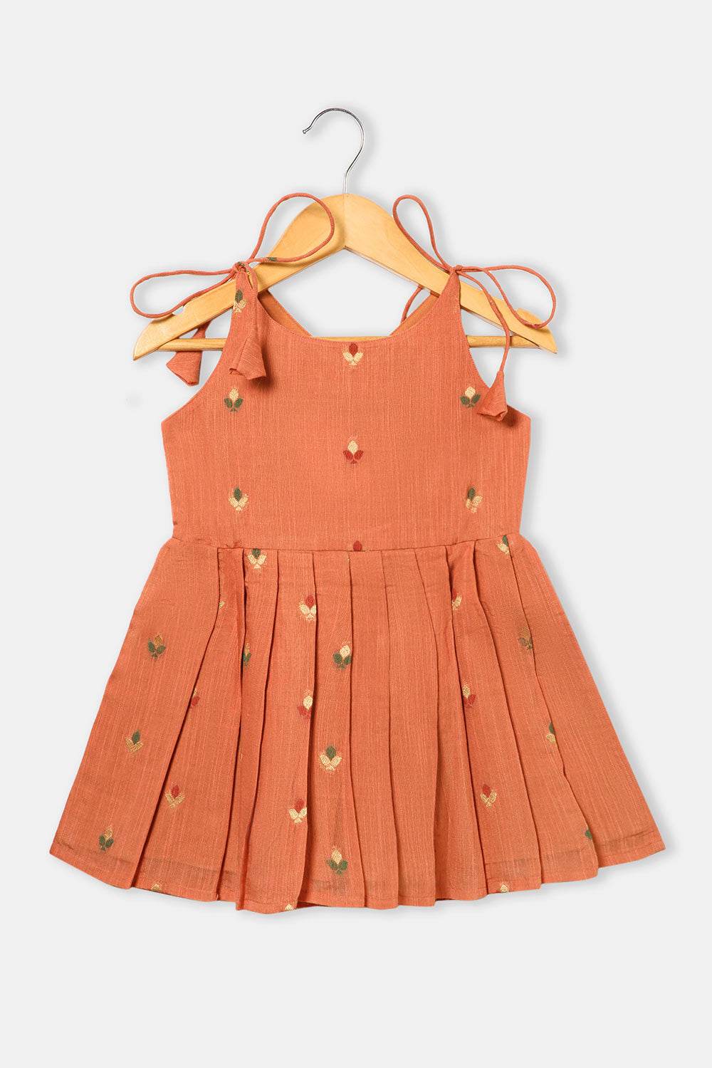 Chittythalli Girls’ Ethnic Frock – Angarkha Cut Top with Chain Stitch Embroidery & Knife Pleated Skirt - Orange - FR39 - Naidu Hall Family Store