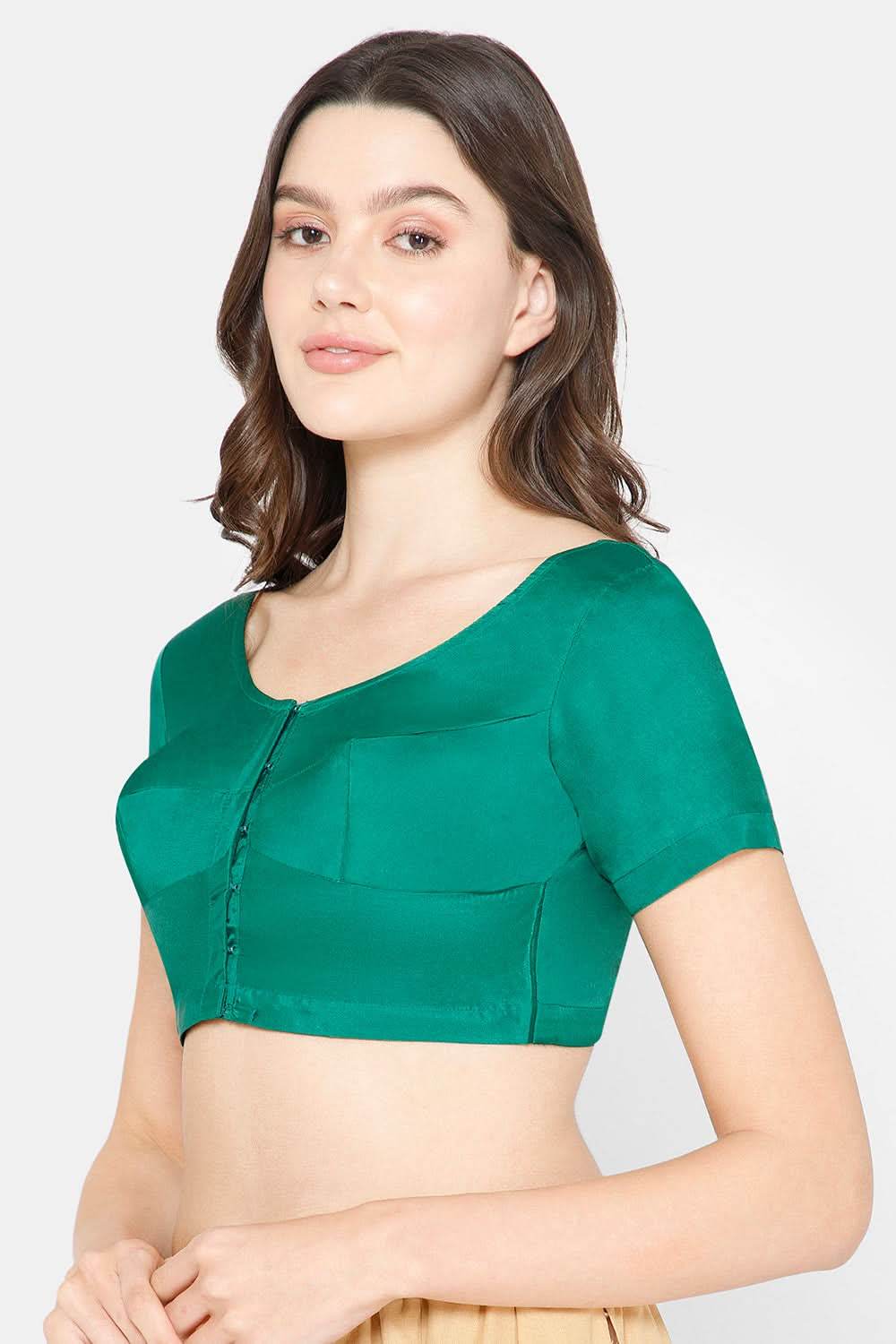 Naidu Hall Round neck Silk Cotton short sleeve blouse - Dark green - Naidu Hall Family Store
