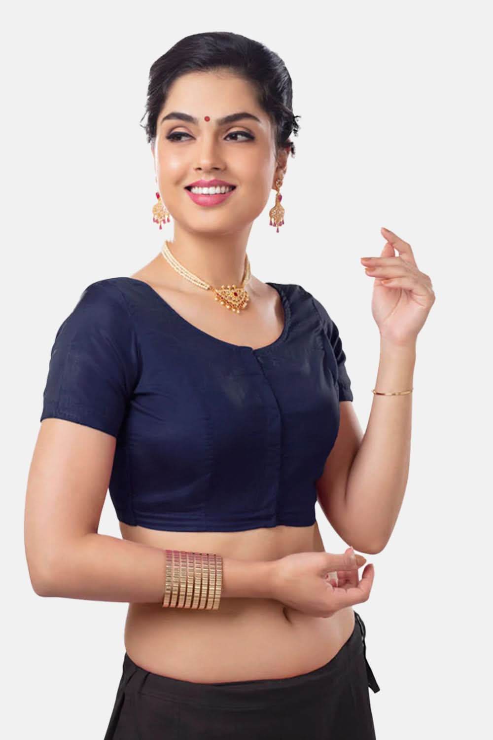 Naidu Hall Princess Cut Short Sleeve Front Open Silk Cotton Blouse - Naidu Hall Family Store