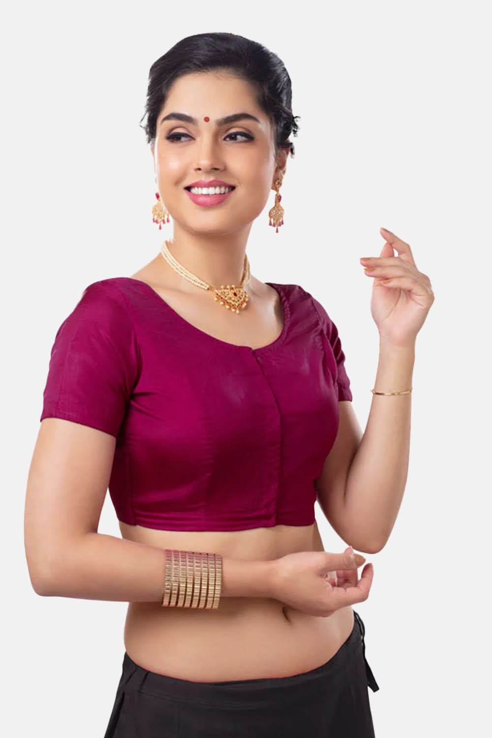 Naidu Hall Princess Cut Short Sleeve Front Open Silk Cotton Blouse - Naidu Hall Family Store