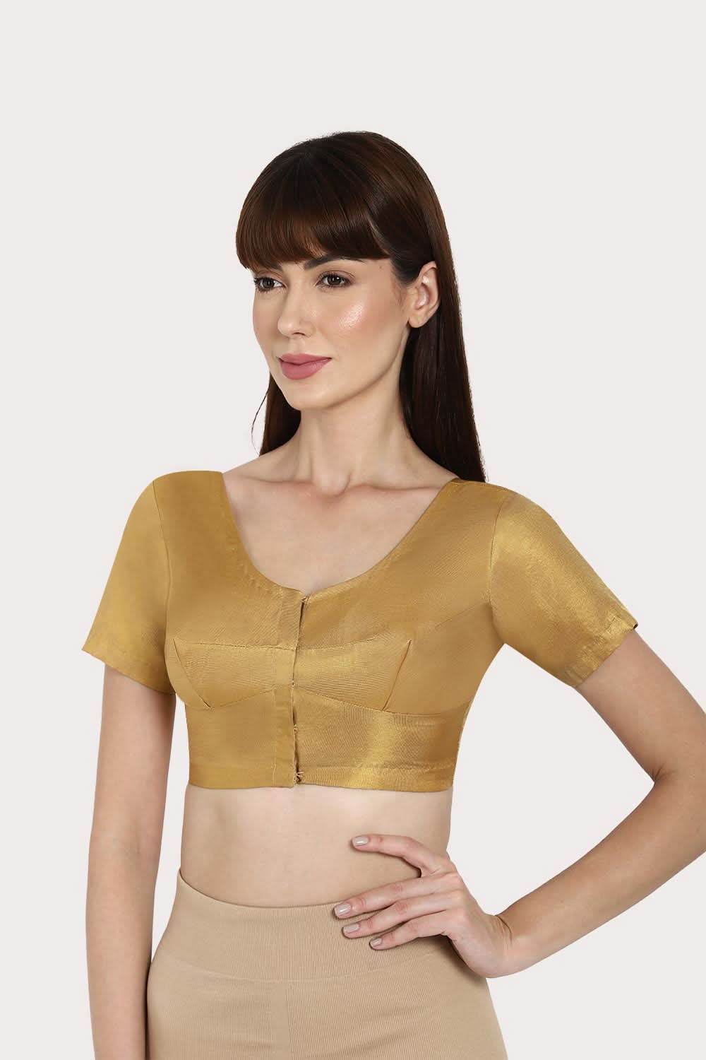 Naidu Hall Round neck short sleeve blouse - Gold - Naidu Hall Family Store