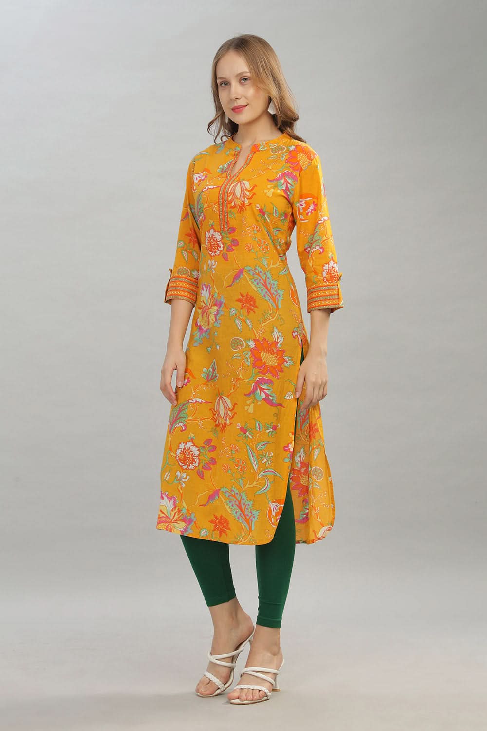 Mythri Women Casual Kurta with 3/4th Sleeves - Yellow - KU09